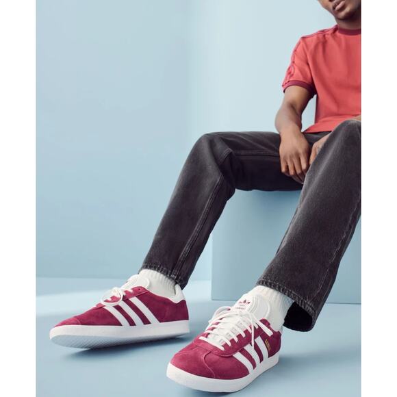 Adidas Originals Burgundy Red/White Suede Gazelle Trainers Size 14 main image 4